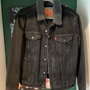 Levi’s Trucker Sherpa Lined Black Jean Jacket